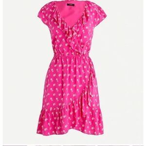 J. Crew Women's Pink Floral Print V-Neck Faux Wrap Dress size 4 NWT